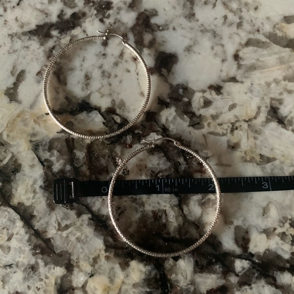 Vintage Sterling Silver Large Hoop Earrings, Diamond Cut, Stamped 925 - Picture 4 of 7